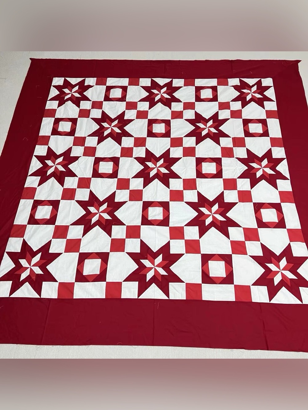 Stars in the Trellis Amish Sewing Patchwork Queen size Cotton Quilt Top/Topper